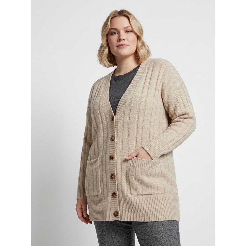Torrid Beige Oatmeal Ribbed Knit Button Front V-Neck Cardigan Sweater Size 0